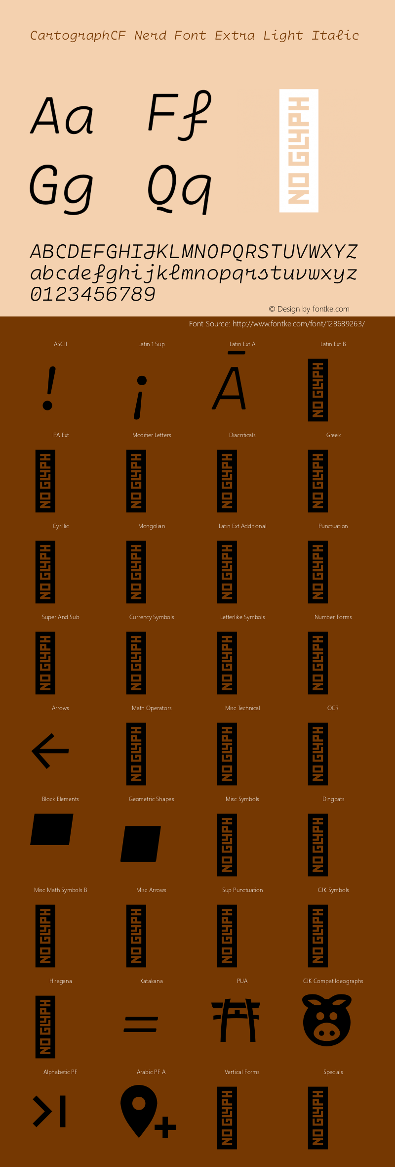 Cartograph CF Extra Light Italic Nerd Font Complete Version 2.100图片样张