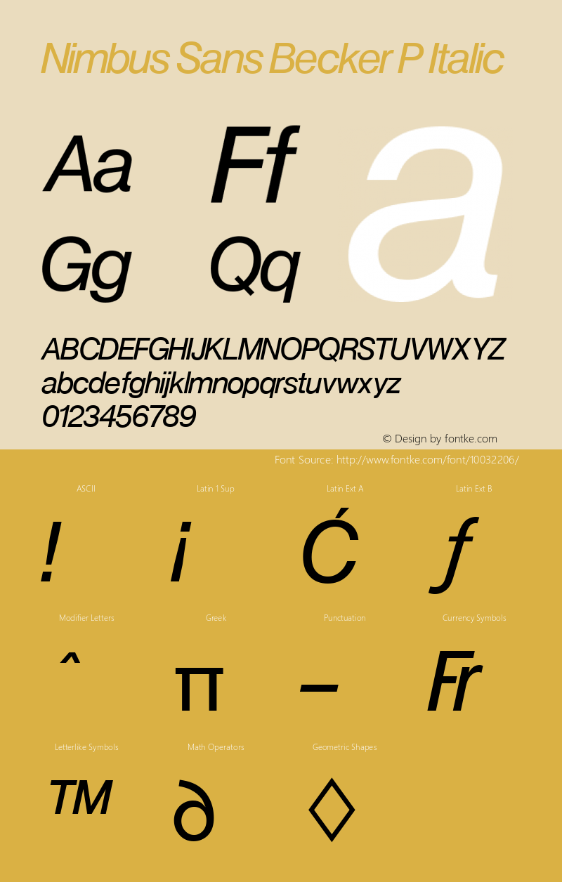 Nimbus Sans Becker P Italic Version 1.05图片样张