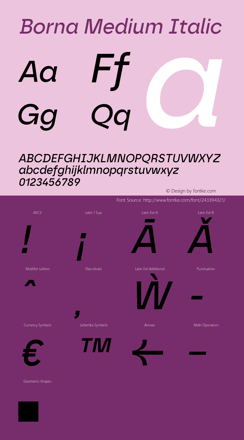 Borna Medium Italic Version 1.000 | web-ttf图片样张