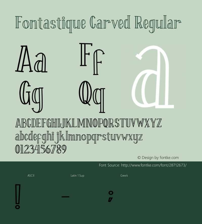 Fontastique Carved Version 1.00;February 27, 2019;FontCreator 11.5.0.2422 64-bit图片样张