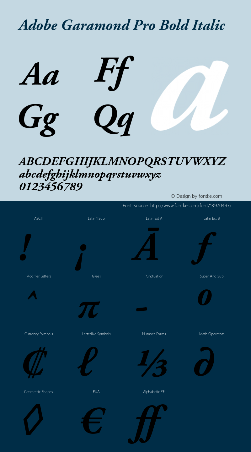 Adobe Garamond Pro Bold Italic Version 2.115;PS 2.000;hotconv 1.0.70;makeotf.lib2.5.5900图片样张