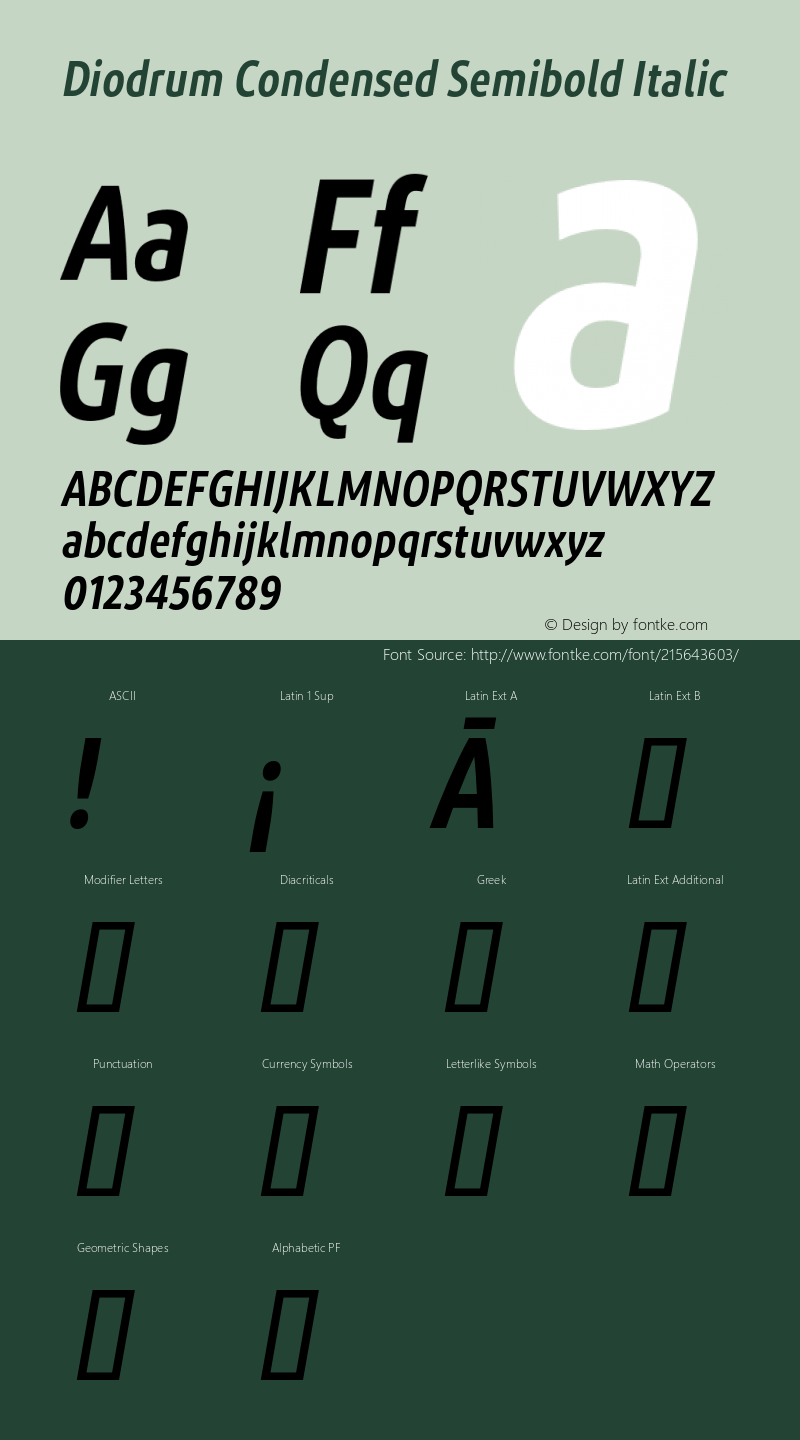 Diodrum Condensed Semibold Italic Version 1.000;hotconv 1.0.109;makeotfexe 2.5.65596图片样张