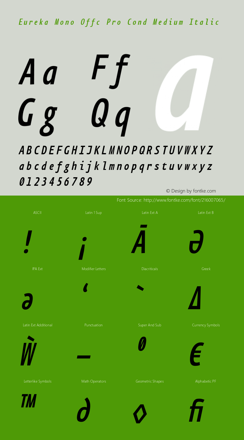 Eureka Mono Offc Pro Cond Medium Italic Version 7.504; 2011; Build 1020图片样张