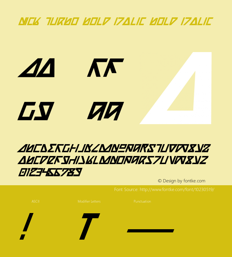 Nick Turbo Bold Italic Bold Italic 1图片样张