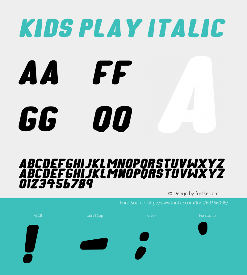 Kids Play Italic Version 1.00;March 16, 2020;FontCreator 11.5.0.2430 64-bit图片样张