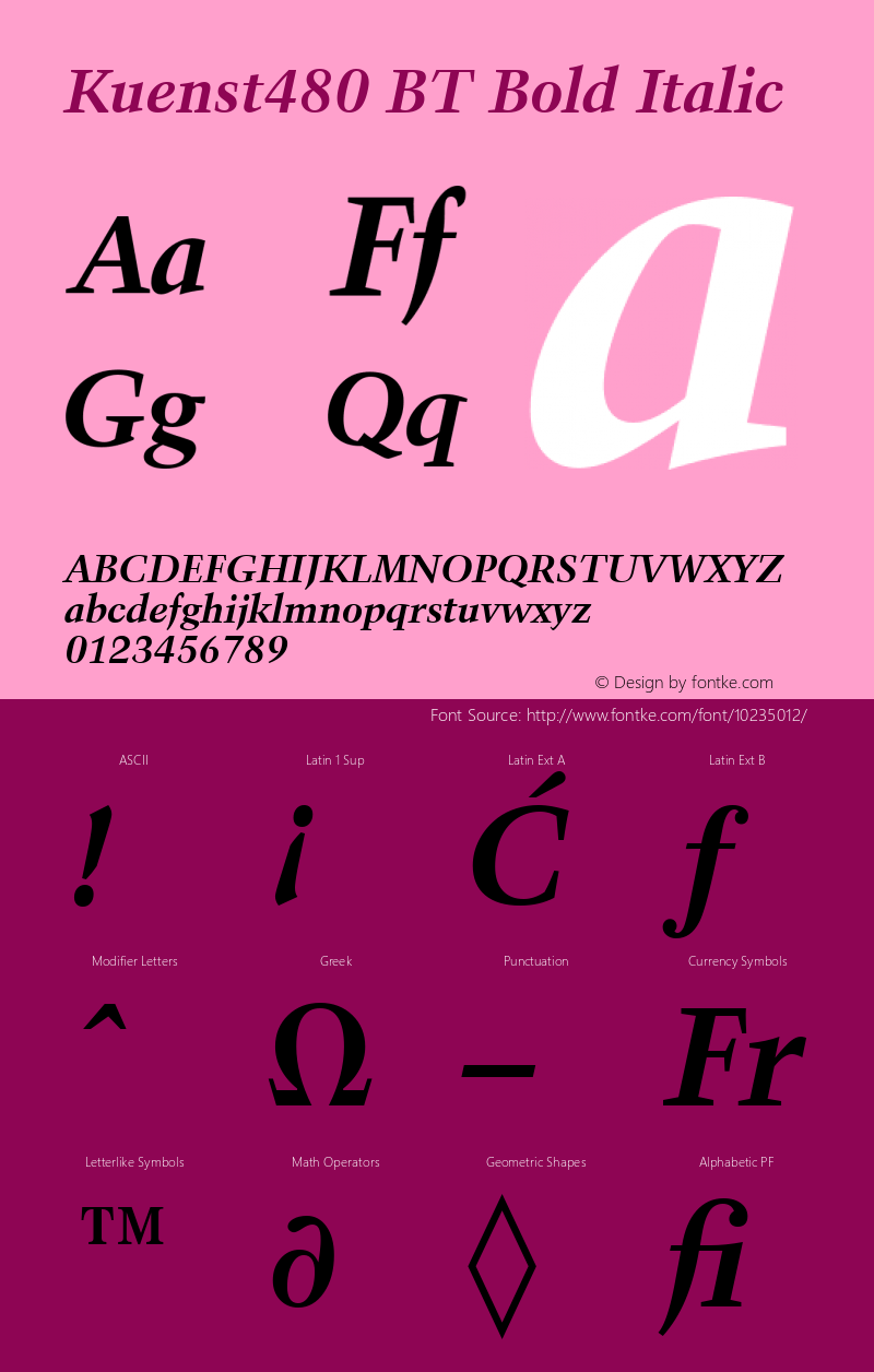 Kuenst480 BT Bold Italic Version 1.01 emb4-OT图片样张