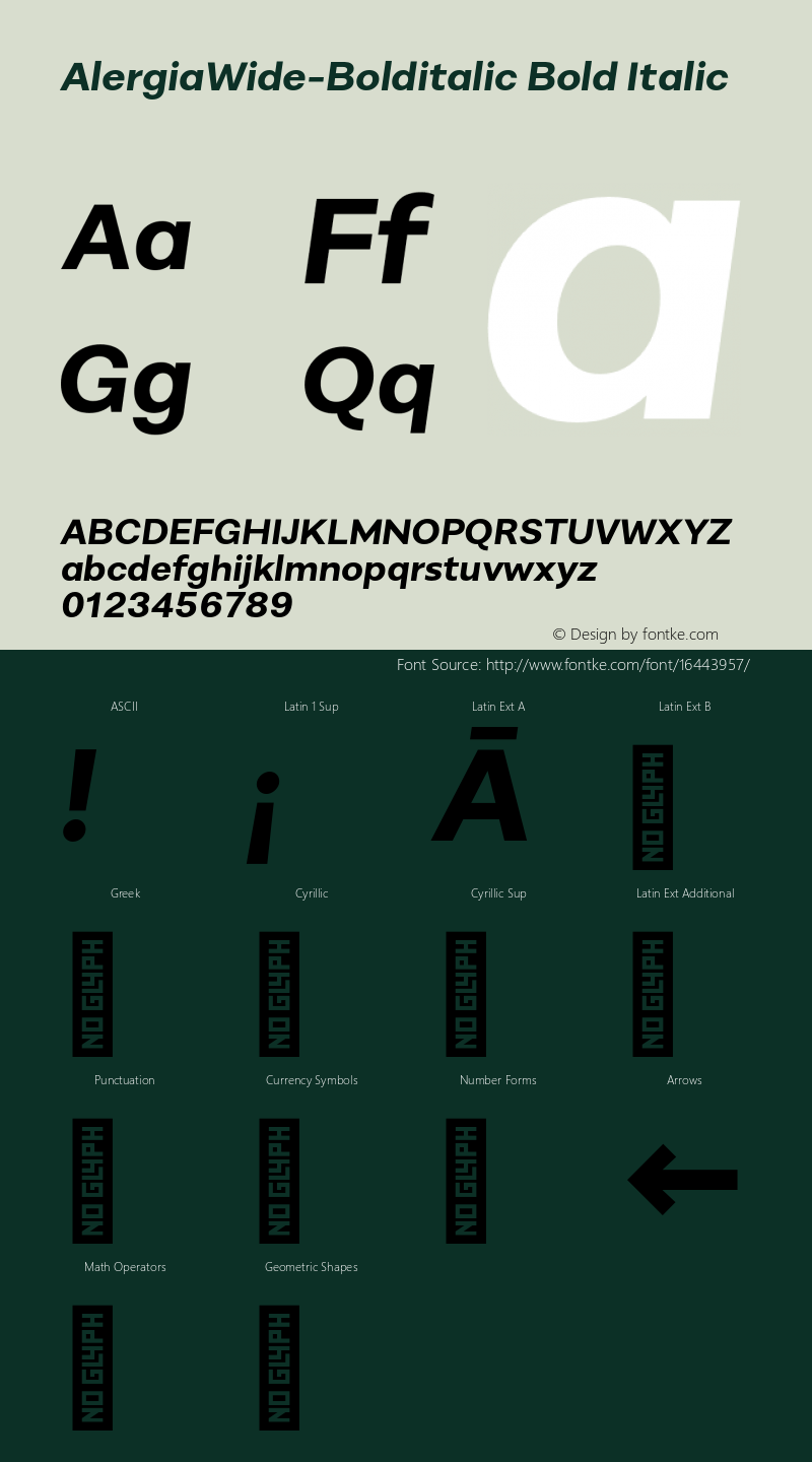 AlergiaWide-Bolditalic Bold Italic Version 1.0图片样张