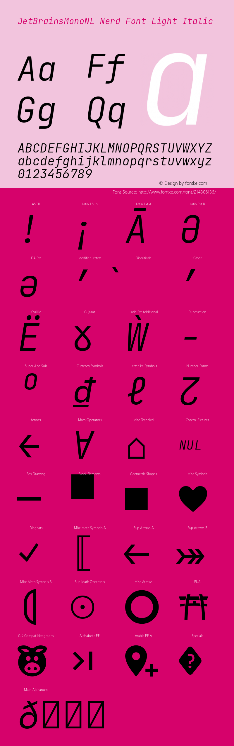 JetBrains Mono NL Light Italic Nerd Font Complete Version 2.242; ttfautohint (v1.8.3)图片样张
