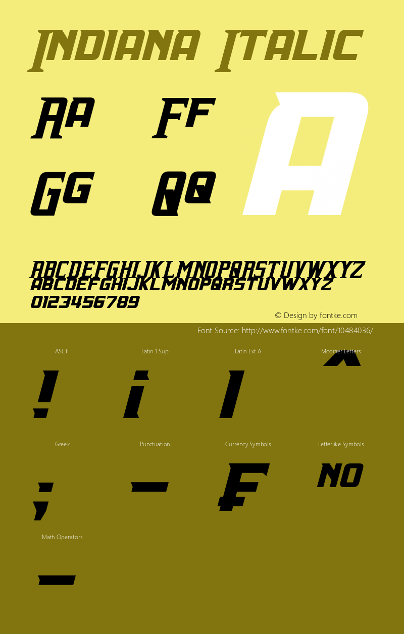 Indiana Italic Version 1.00 May 3, 2013, initial release图片样张
