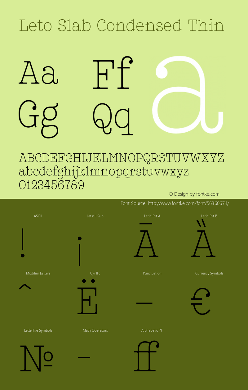 LetoSlabCondensed-Thin Version 1.000 2014 initial release;com.myfonts.glen-jan.leto-slab.condensed-thin.wfkit2.47oN图片样张