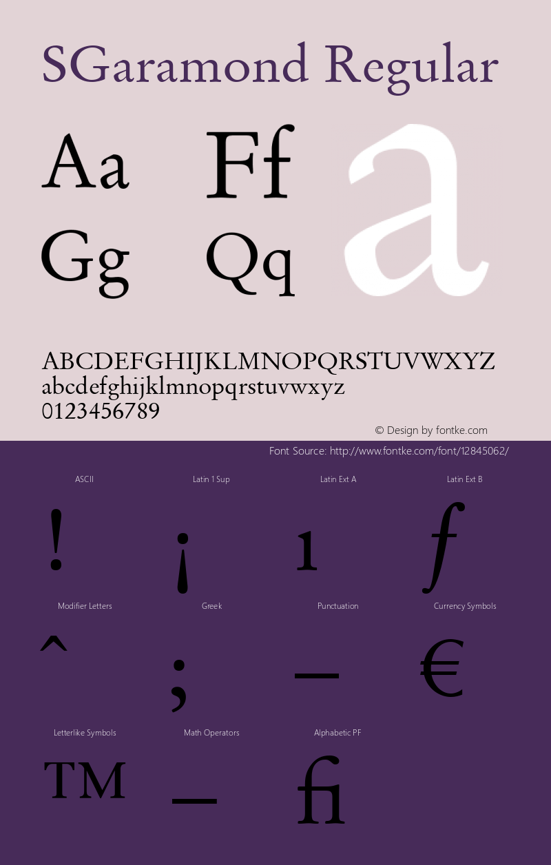 SGaramond Regular Version 2.00; 2008;图片样张