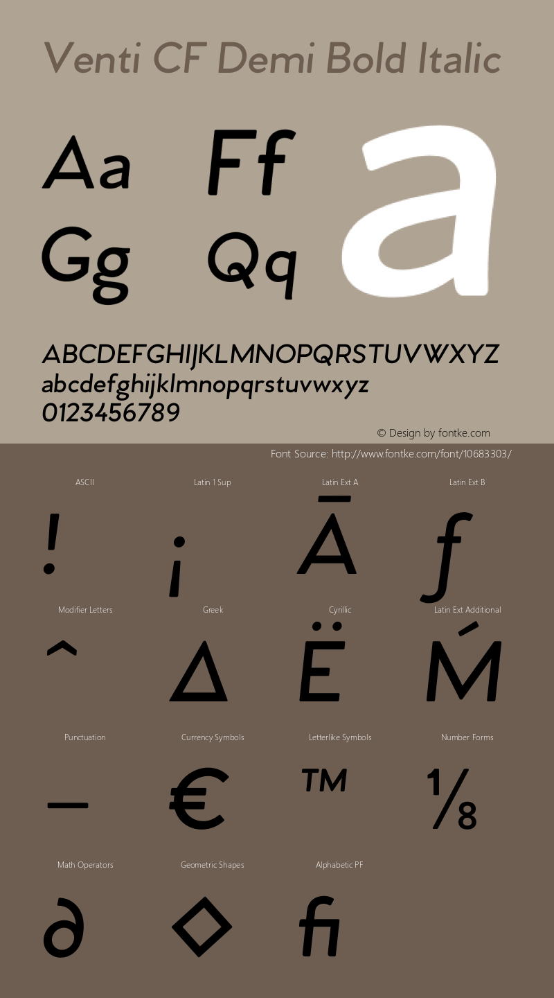 Venti CF Demi Bold Italic Version 2.002;PS 002.002;hotconv 1.0.70;makeotf.lib2.5.58329图片样张