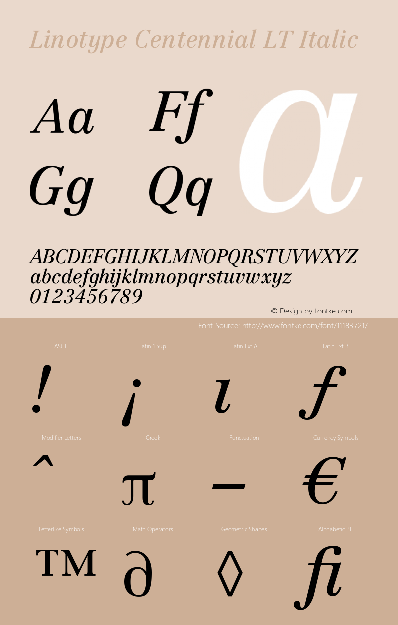 Linotype Centennial LT Italic Version 006.000图片样张