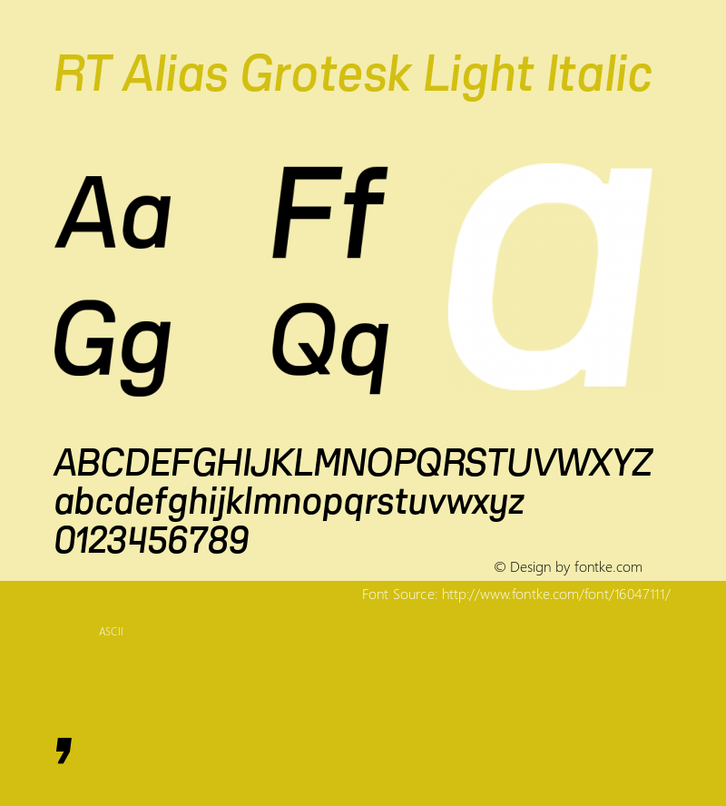 RT Alias Grotesk Light Italic Version 1.000;PS 001.000;hotconv 1.0.88;makeotf.lib2.5.64775图片样张