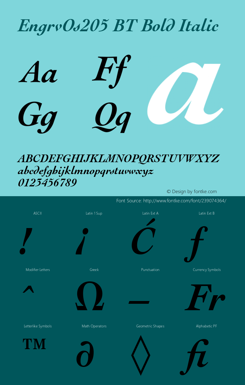 EngrvOs205 BT Bold Italic Version 1.01 emb4-OT图片样张