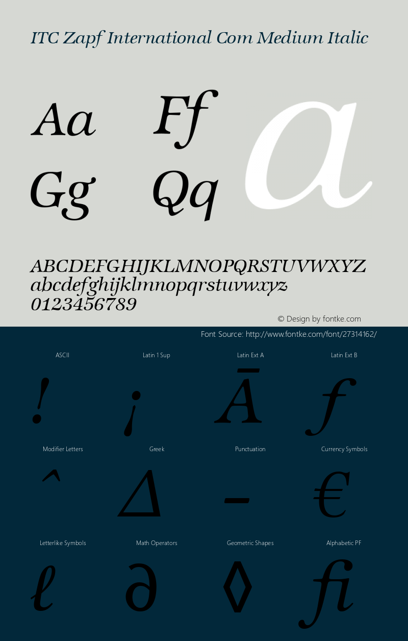 ITC Zapf International Com Medium Italic Version 1.01图片样张