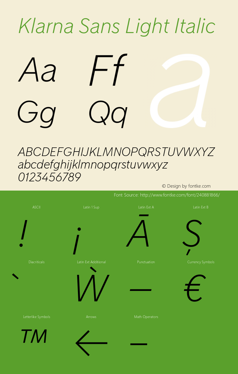 Klarna Sans Light Italic Version 1.000图片样张