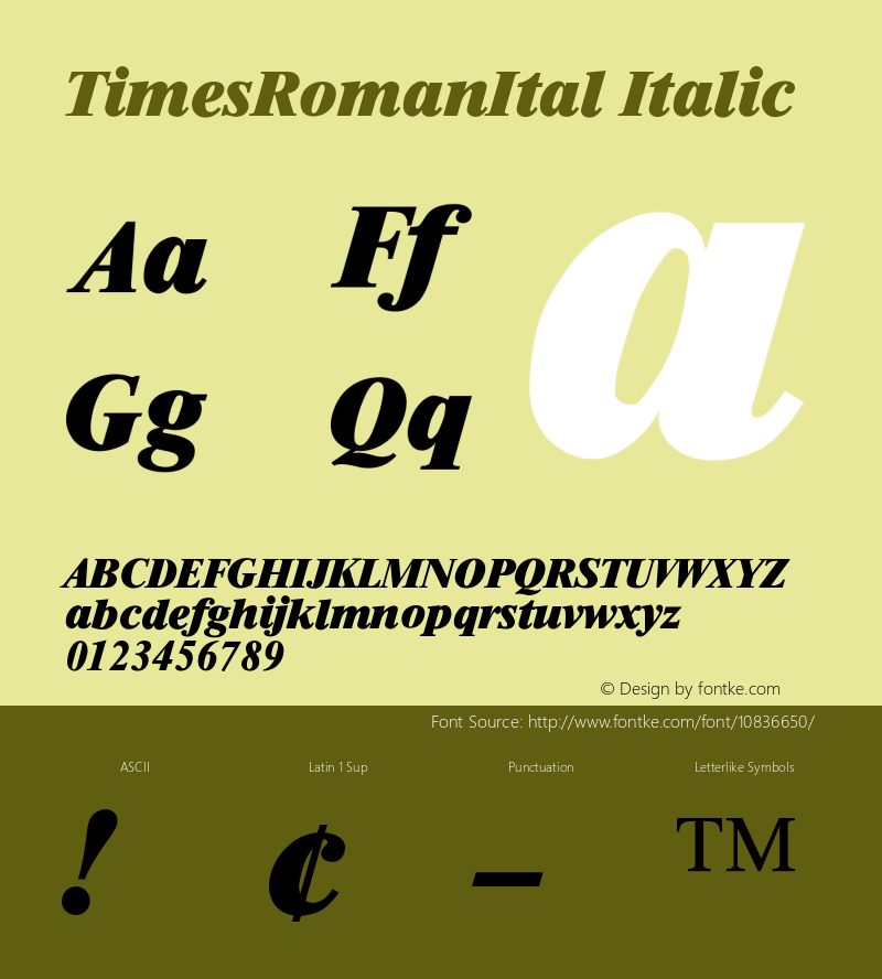 TimesRomanItal Italic Version 001.000图片样张