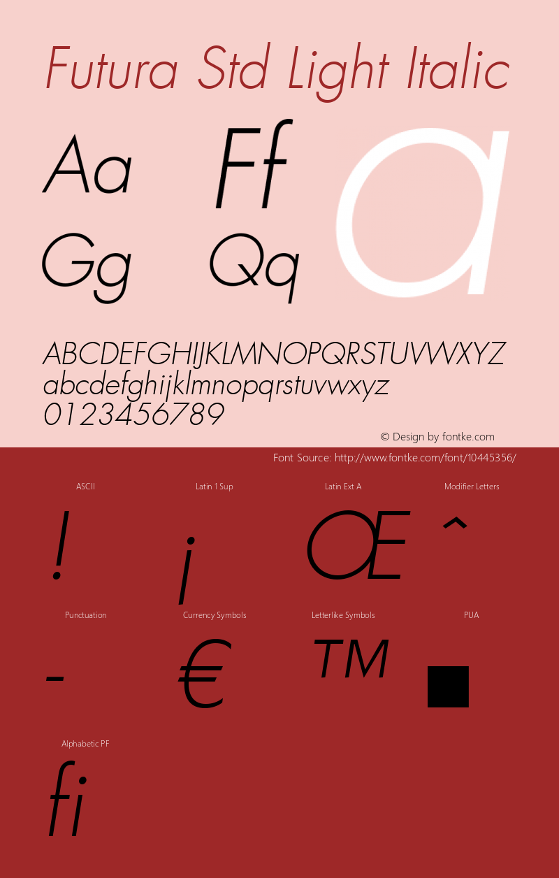 Futura Std Light Italic OTF 1.029;PS 001.002;Core 1.0.33;makeotf.lib1.4.1585图片样张