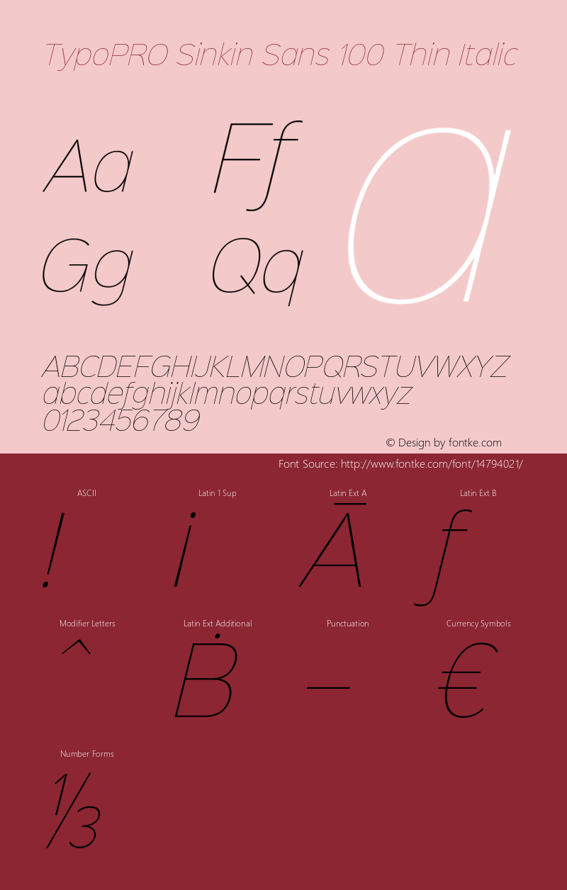 TypoPRO Sinkin Sans 100 Thin Italic Sinkin Sans (version 1.0)  by Keith Bates   •   © 2014   www.k-type.com图片样张