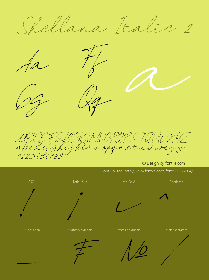 Shellana Italic 2 Version 1.00;August 23, 2020;FontCreator 13.0.0.2681 64-bit图片样张