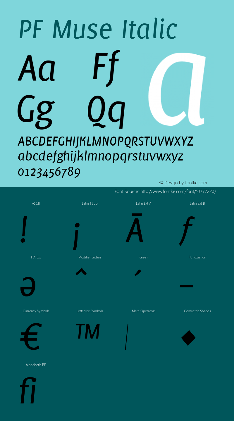 PF Muse Italic Version 1.000 2007 initial release图片样张