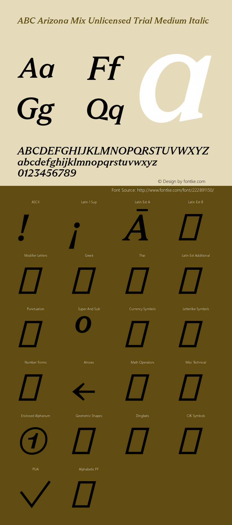 ABC Arizona Mix Unlicensed Trial Medium Italic Version 1.000;Unlicensed Trial图片样张