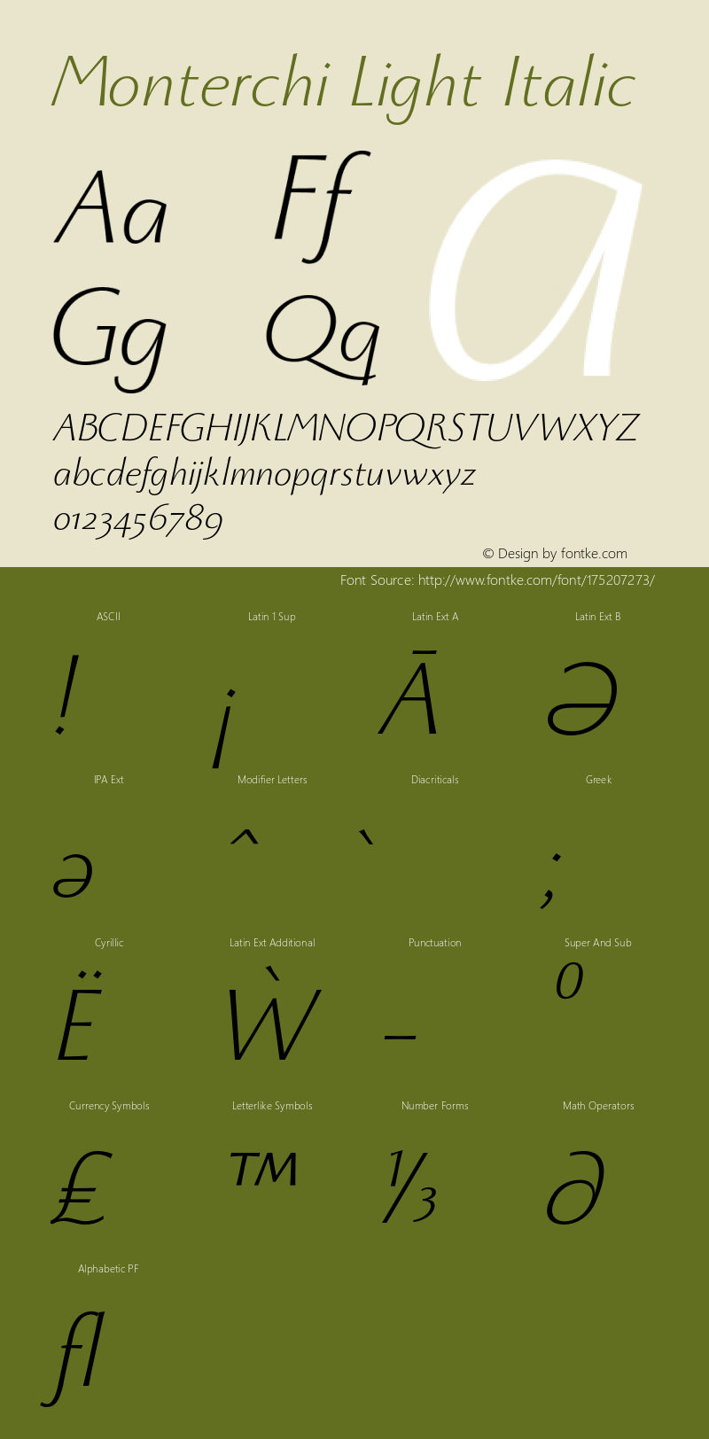 Monterchi Light Italic Version 1.008;hotconv 1.0.109;makeotfexe 2.5.65596图片样张