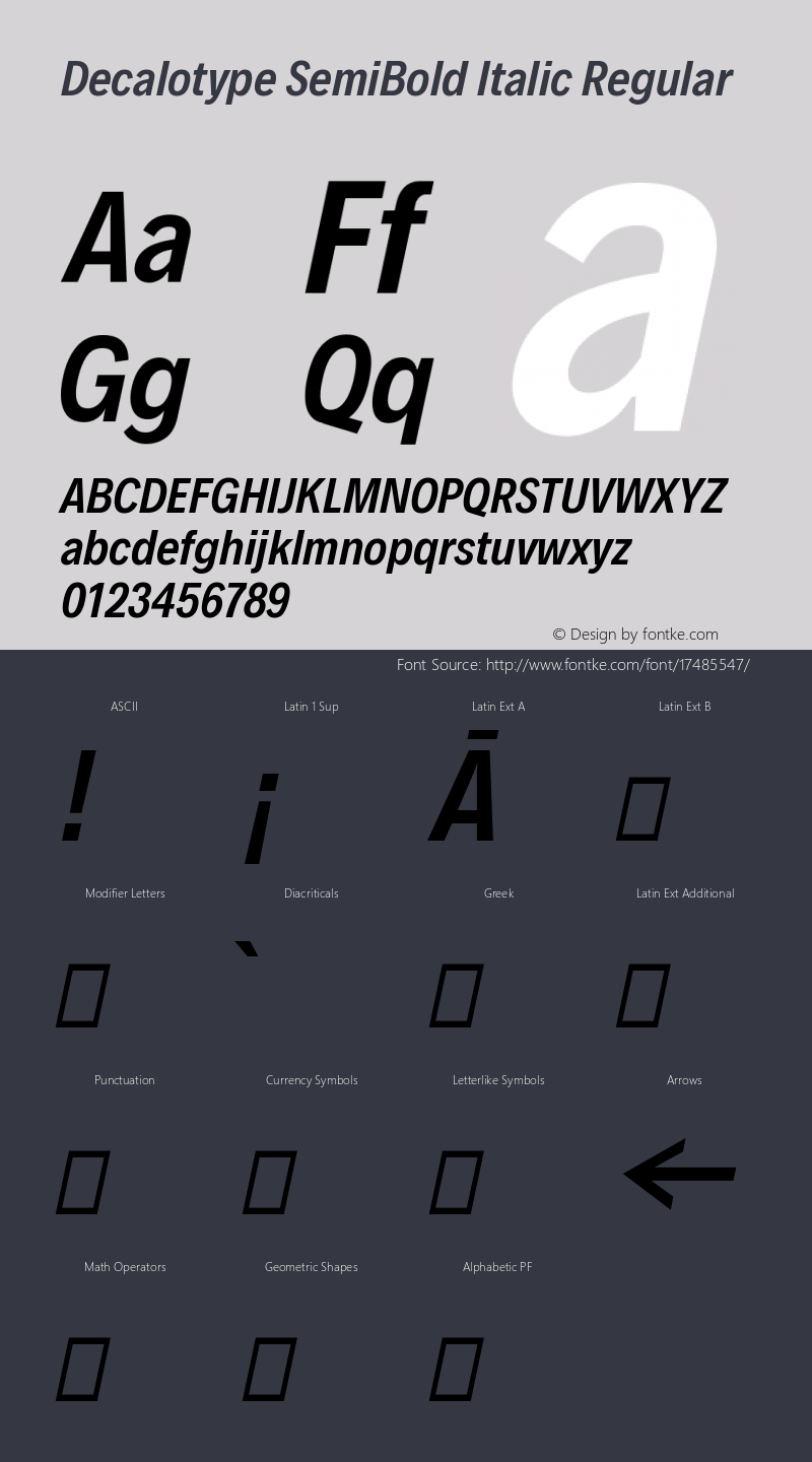 Decalotype SemiBold Italic Regular Version 1.0图片样张