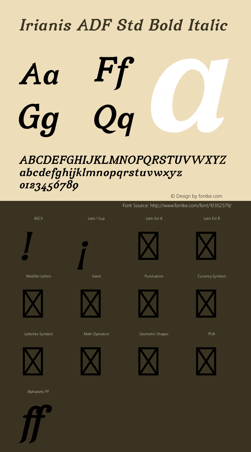 Irianis ADF Std Bold Italic Version 2.001;图片样张