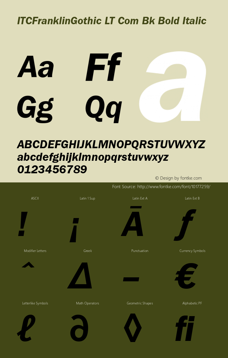 ITCFranklinGothic LT Com Bk Bold Italic Version 2.00; 2006图片样张