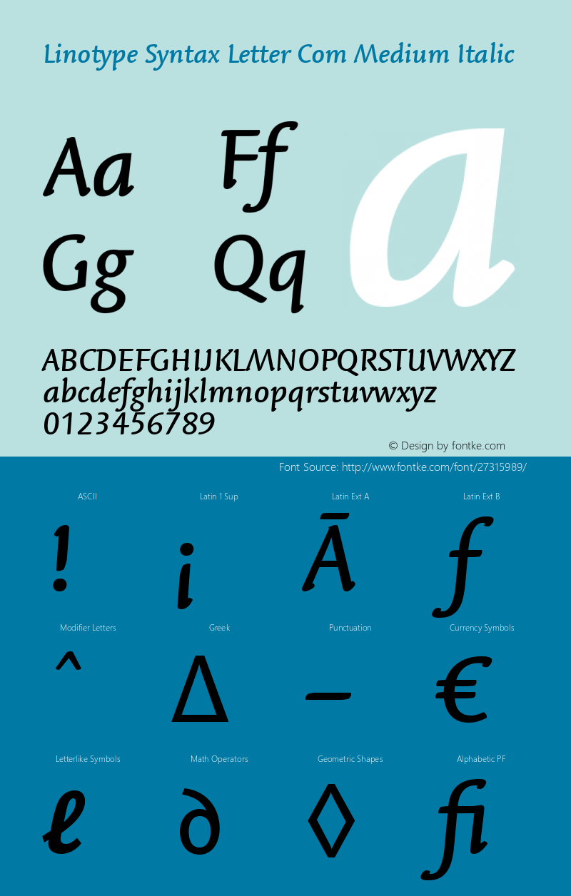 Linotype Syntax Letter Com Medium Italic Version 1.01图片样张