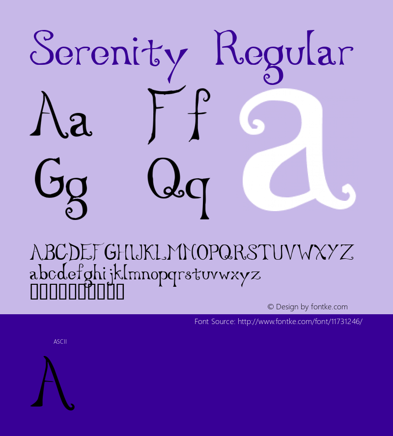 Serenity Regular Fontographer 4.7 12/5/11 FG4M­0000004380图片样张
