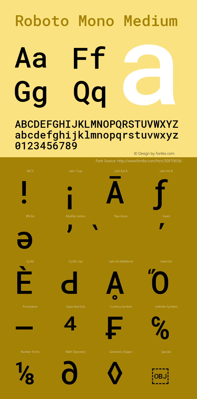 Roboto Mono Medium Version 2.002; 2015; ttfautohint (v1.3)图片样张