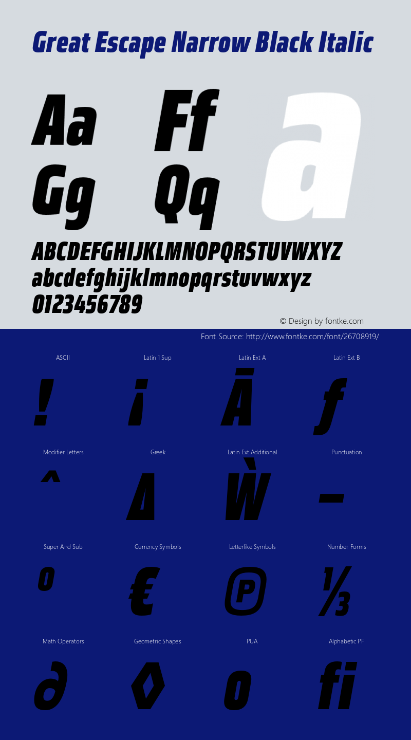 GreatEscapeNarrowBl-Italic Version 1.100图片样张