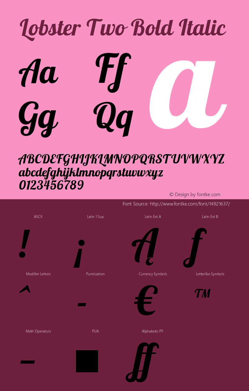 Lobster Two Bold Italic Version 1.006图片样张