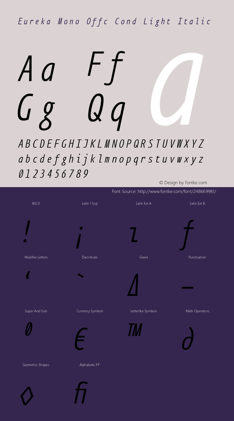 Eureka Mono Offc Cond Light Italic Version 7.504; 2011; Build 1020图片样张