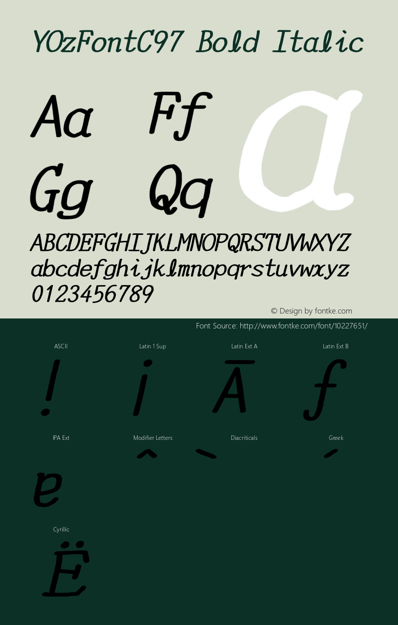 YOzFontC97 Bold Italic Version 12.12图片样张