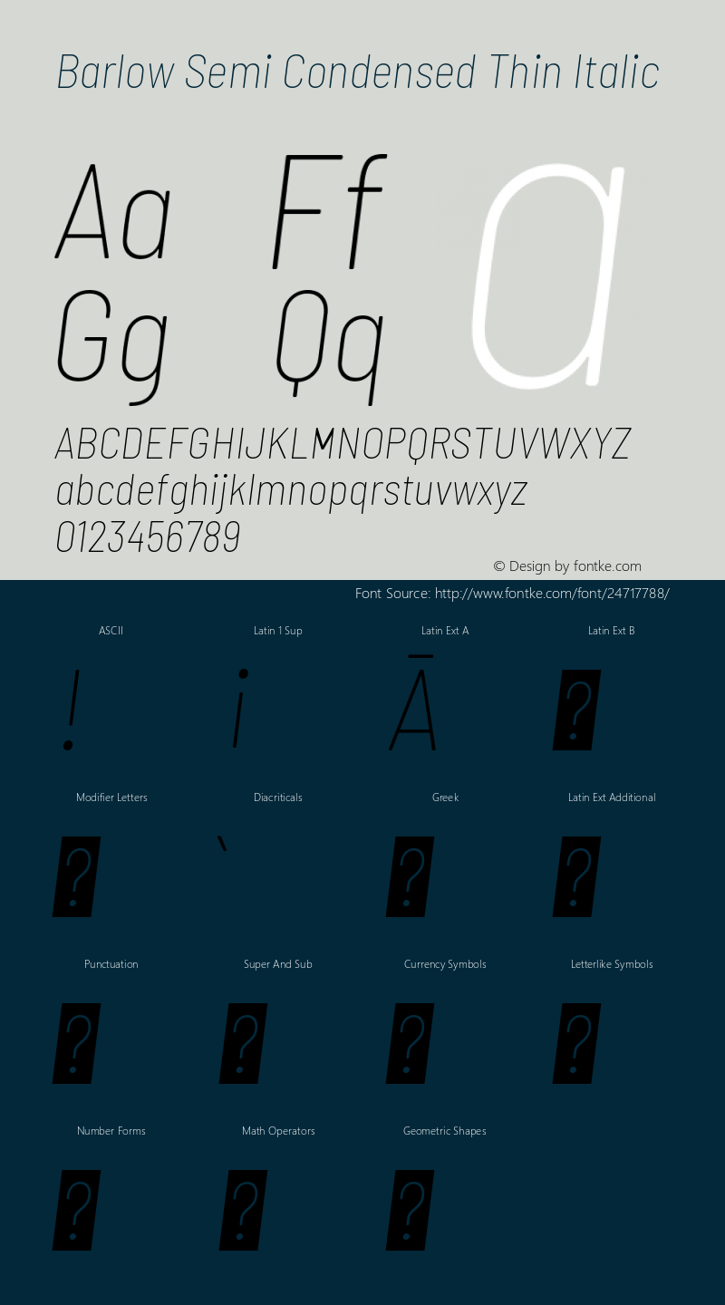 Barlow Semi Condensed Thin Italic Version 1.207图片样张