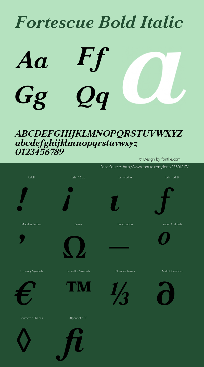 Fortescue Bold Italic Version 1.000; ttfautohint (v1.5)图片样张