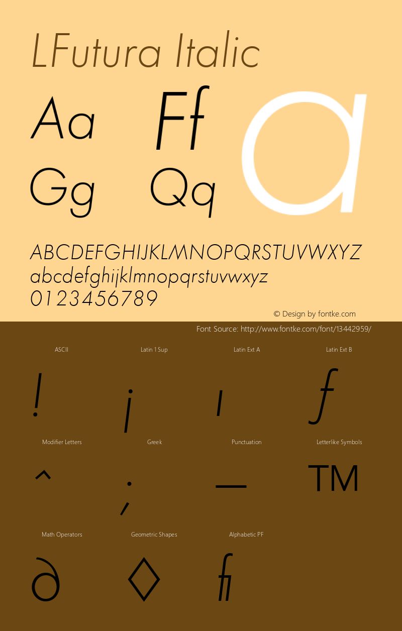 LFutura Italic Version 4.00 April 15, 2007图片样张