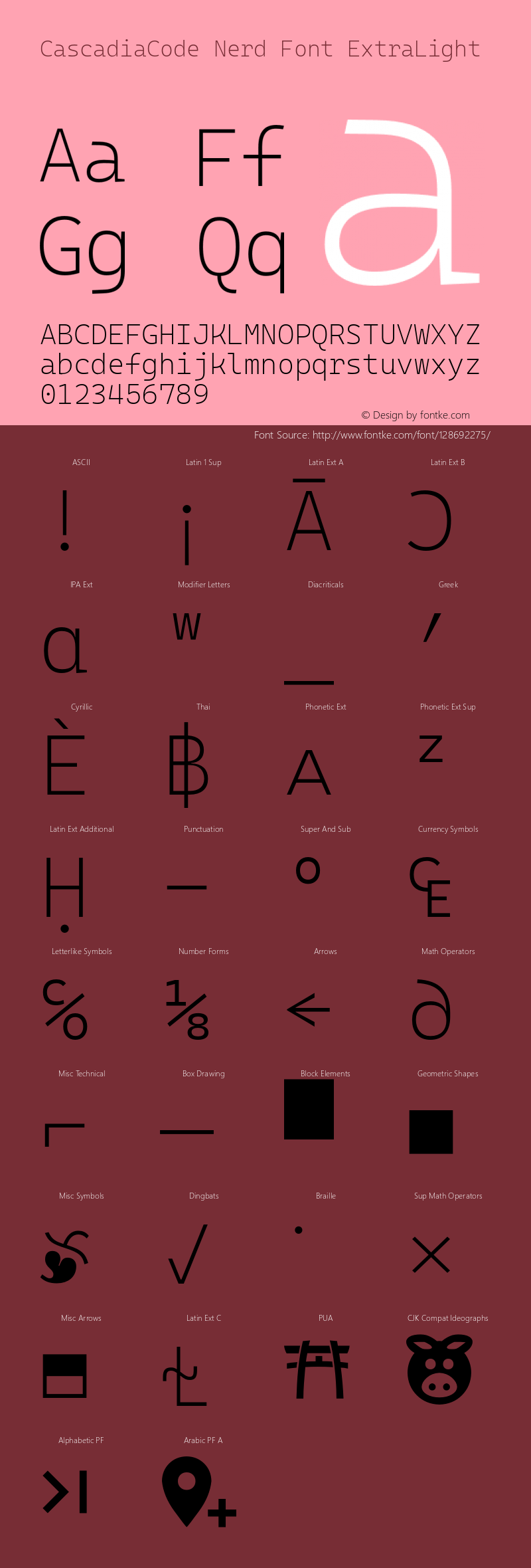 Cascadia Code ExtraLight Nerd Font Complete Version 2009.022图片样张