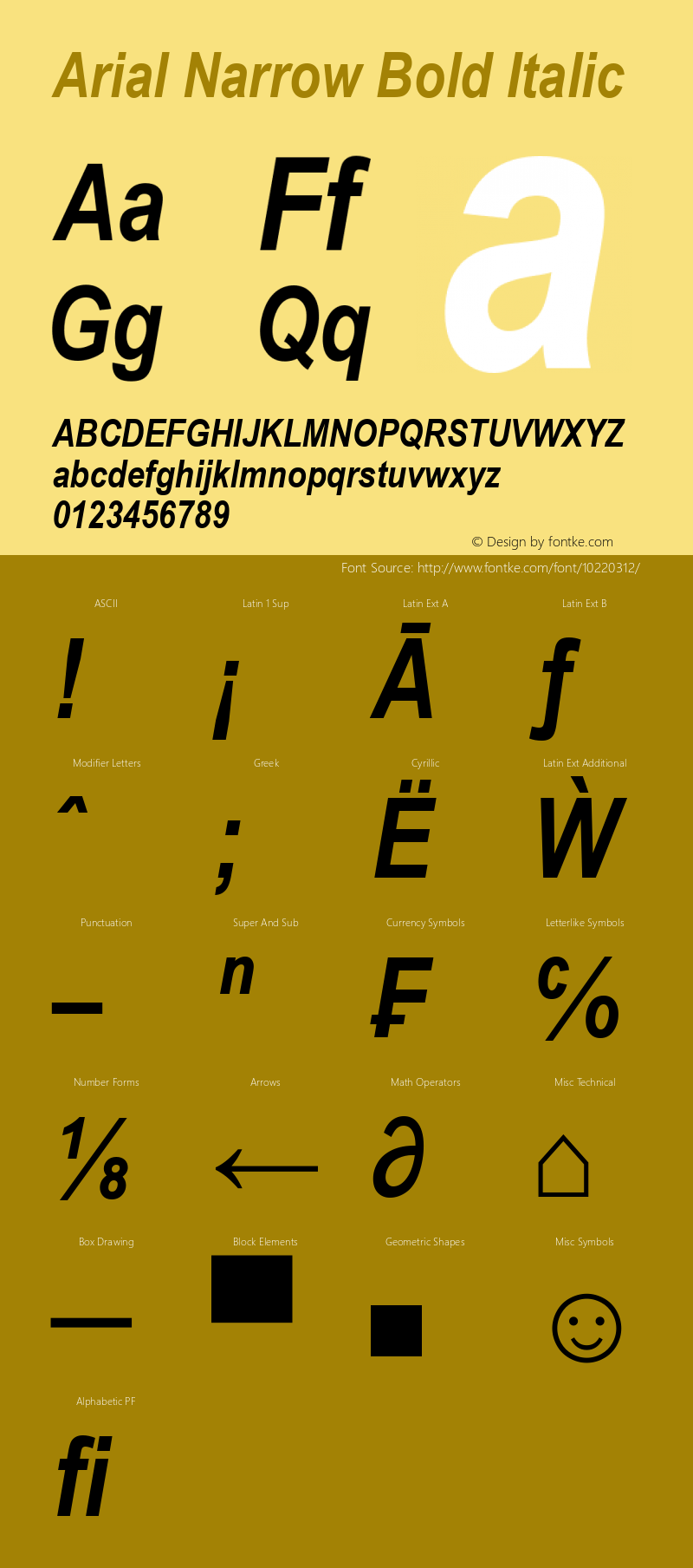 Arial Narrow Bold Italic Version 2.38.1x图片样张