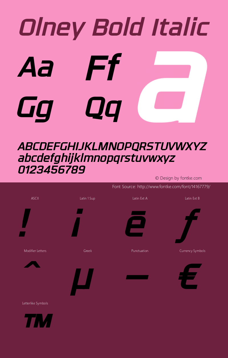 Olney Bold Italic Version 1.00 September 17, 2013, initial release图片样张