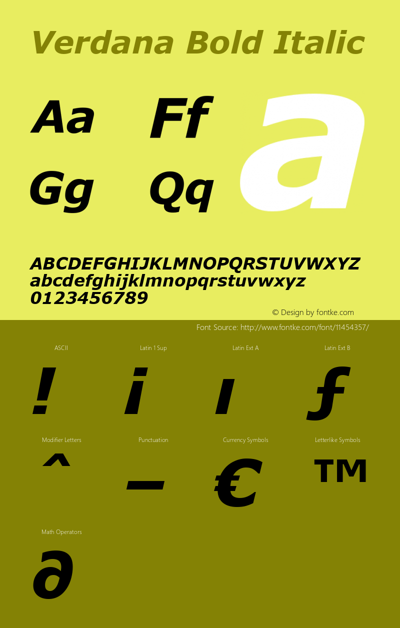 Verdana Bold Italic Unknown图片样张