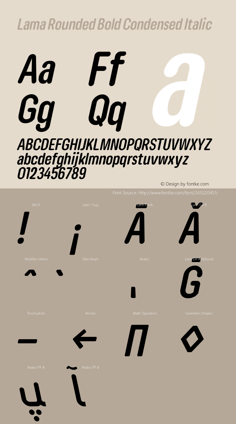 Lama Rounded Bold Condensed Italic Version 1.000图片样张