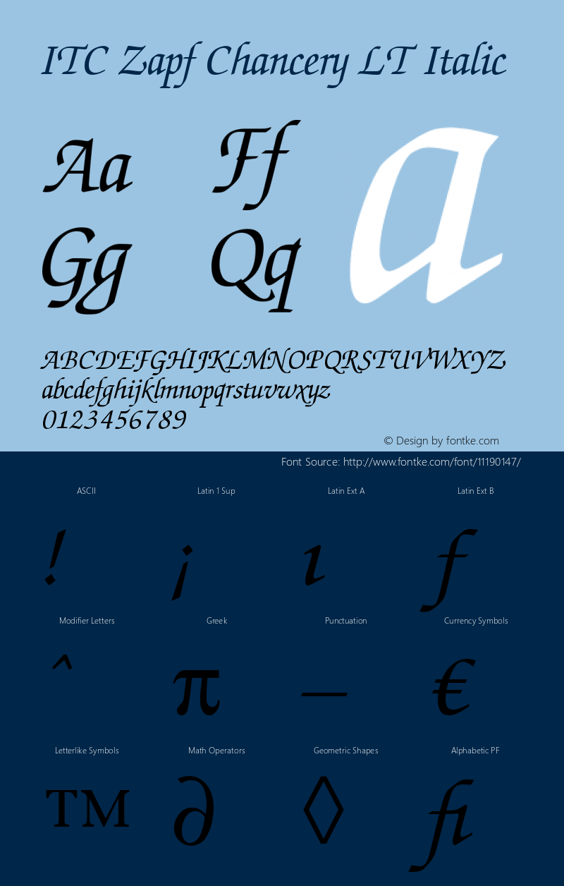 ITC Zapf Chancery LT Italic Version 006.000图片样张