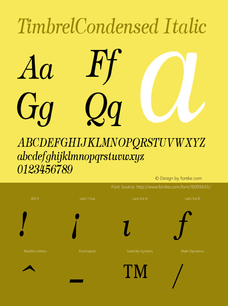 TimbrelCondensed Italic The IMSI MasterFonts Collection, tm 1995, 1996 IMSI (International Microcomputer Software Inc.)图片样张