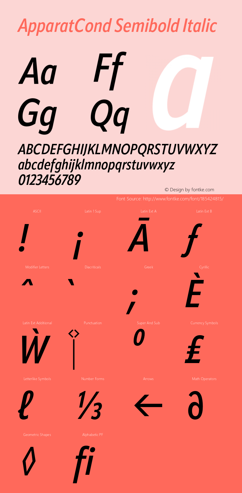 ApparatCond Semibold Italic Version 1.000;hotconv 1.0.109;makeotfexe 2.5.65596图片样张