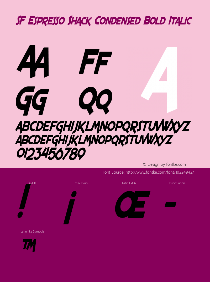 SF Espresso Shack Condensed Bold Italic Version 1.1图片样张